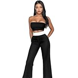Women's Sets All Seasons Decent Black Contrast Color Sleeveless Off Shoulder Regular Casual Sets Black S