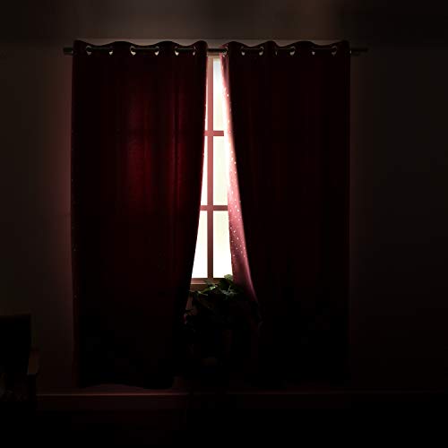 Image of BGment Pink Star Blackout Curtains for Kid's Bedroom - Grommet Thermal Insulated Room Darkening Printed Curtains for Girl Room, Set of 2 Panels, 38 x 63 Inch