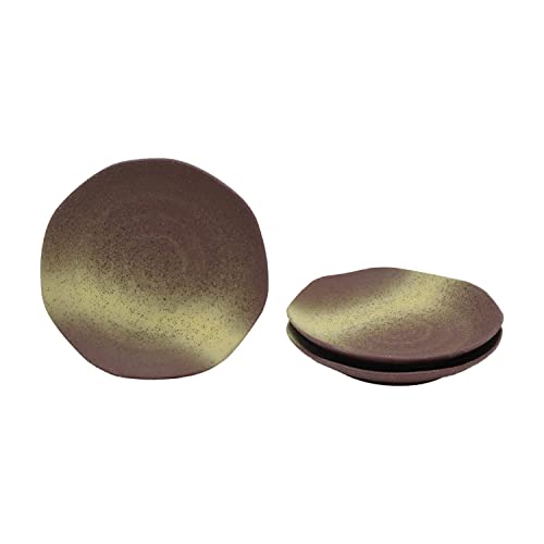 Castle Enterprises Mino Ware Japanese Cafe Series Rough Twist Coffee Plate, Dark Colored Ink Set, 3 Pieces