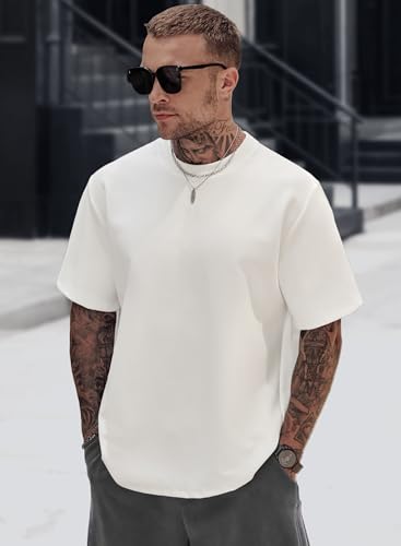 Image of Herberton Mens Oversized T-Shirts Heavyweight Cotton Stretch Fashion Thick Tee Tops (S-3XL)