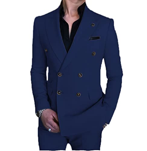 Traje de 2 piezas para hombre de moda slim fit solapa blazer doble botonadura esmoquin Cover