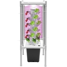 Hydroponic Growing System, 30-Plant Vertical Gardening System with 4 LED Grow Lights, 6-Layer Tower, Hydroponic System for Herbs, Fruits and Vegetable No Seedlings Included Gray