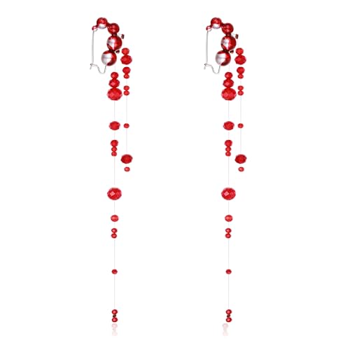 EVER FAITH Halloween Jewelry Dripping Blood Imitation Pearls Earrings for Women, Gothic Faux Pearl Costume Cosplay Accessories Dangle Long Earring for Vampire Party