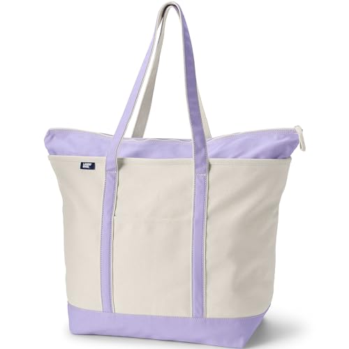 Lands' End Natural Long Handle Zip Top Canvas Tote Natural/lavender Cloud X-Large