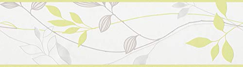 A.S. Création Bordüre Avenzio mit Blumen floral 5,00 m x 0,17 m weiß creme grau hellgrün 249623 2496-23
