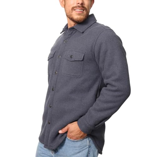 Freedom Foundry Men's Fleece Heavyweight Jackets Super Plush Sherpa Lined Jacket Shirt (Navy, Large)2