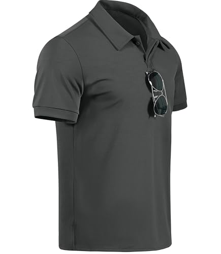 GLESTORE Polo Uomo Camicia Senza Stiro Polos T-Shirt per Uomo Golf Polo a Maniche Corte Grigio Scuro XXL