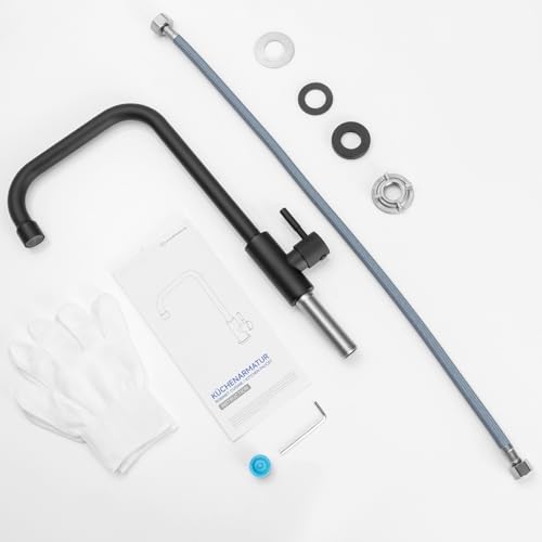 CECIPA kaltwasserhahn, 360° Drehbarer Wasserhahn Kaltwasser, Edelstahl Kaltwasser Armaturen für Küche, Gäste WC, Garten, Wohnmobil, Schwarz