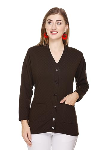 Image of Women's Woolen V-Neck Cardigan - Heavy Daffodil Fabric Winter Wear Acropoly Wool Cardigan for Women