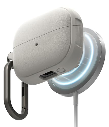 Ringke Onyx Magnetic für Samsung Galaxy Galaxy Buds 3 Pro / 3 / FE Hülle [Kompatibel mit MagSafe] rutschfeste Stoßfeste Griffig Schutzhülle für Magnetisches Laden mit Karabiner - Warm Gray