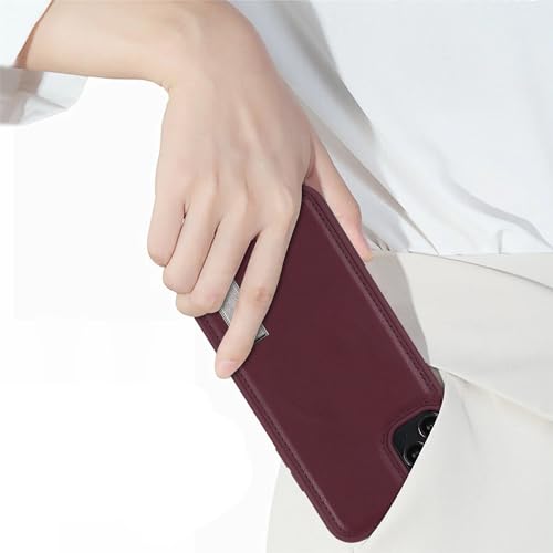 Coque compatible iPhone 11 Pro Max magnétique étui en cuir rouge vin Havaya - 5
