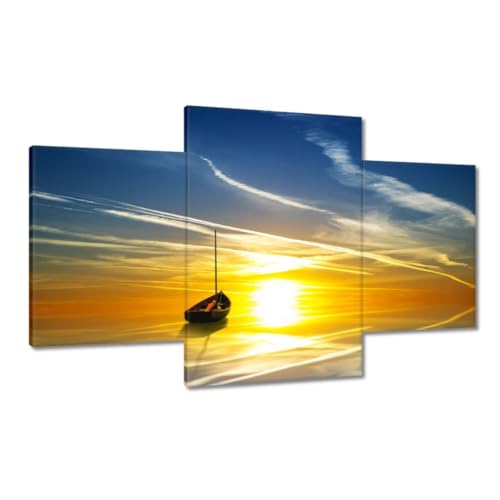 Peinture imprimée sur toile 100x60 cm pour salon et coucher de soleil sur bateau