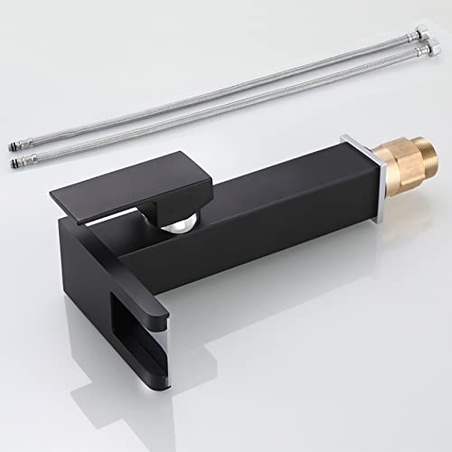 Grifo cascada LED para lavabo de baño monomando mezclador negro corto 3