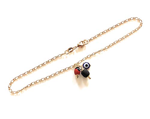 Sifrimania Anklets For Women 18K Gold Plated Figaro Chain Jet Stone And Evil Eye Charm #TOP6