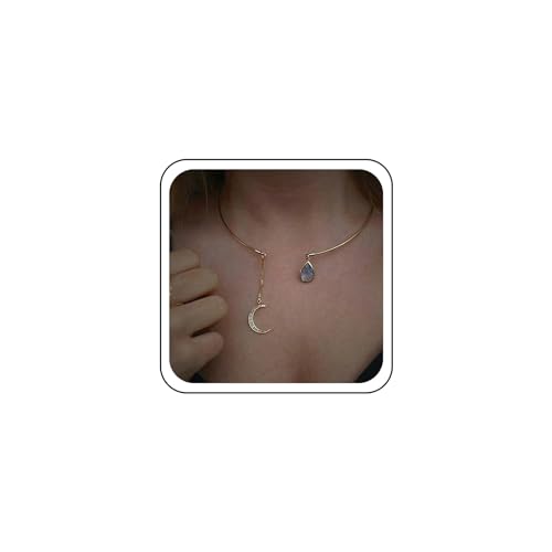 Wendalern Boho Collier De Lune En Cristal Bleu, Pendentifs, Larme, Croissant De Lune En Or, Ouverts Pour Femmes Et Filles