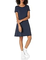 Amazon Essentials Women's Short-Sleeve Scoop Neck Swing Dress (Available in Plus Size), Navy, Large