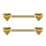 Kokoma 14G Minimalist Heart Nipple Rings Stainless Steel Love Hearts Nipplerings Straight Tongue Rings Barbell Bar Piercing Body Jewelry Gifts for Women (Gold)