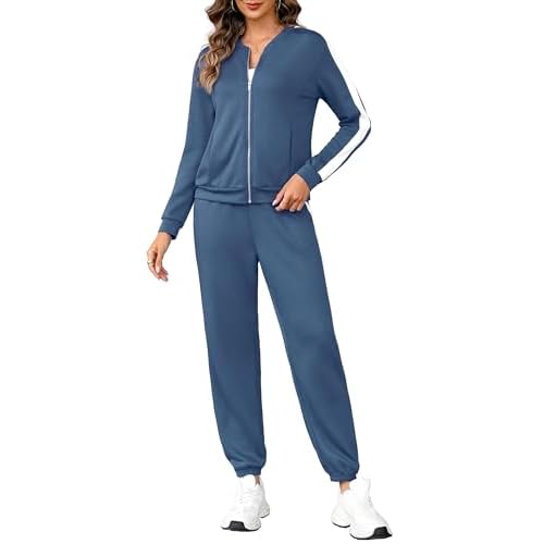 Totatuit Women's Tracksuit Sets 2 Piece Outfits Long Sleeve Zip Up Sweatshirt Long Pants Jogger Lounge Sweatsuit Sets Blue XX-Large