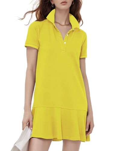 Image of Flygo Womens Polo Dress Summer Short Sleeve Ruffle T Shirt Dress