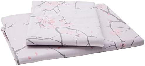 Dreamscene Spring Blossom Duvet Cover with Pillowcase Reversible Oriental Floral Bedding Set, Ochre Yellow Mustard Grey - King