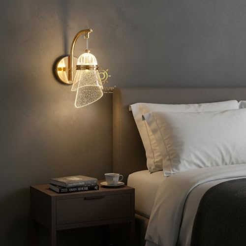Image of Glowave Modern LED Wall Sconce with Acrylic Lampshade, Gold Finish Metal Body, Decorative Indoor Wall Light for Bedroom, Living Room, Hallway & Hotel - Tricolour (7161 /WL)