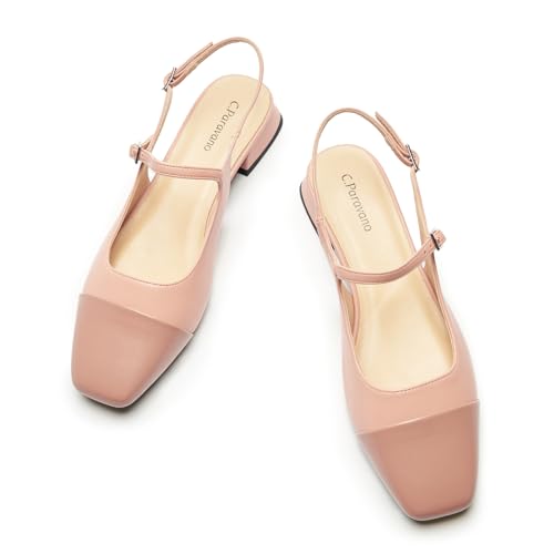 Image of C.Paravano Women's Square Toe Slingback Block Heel Sandals