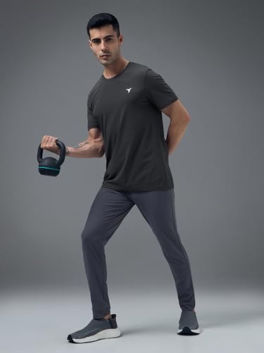Image of TECHNOSPORT Men's Slim Fit Solid Crew Neck T-Shirt, Cotflex Quick Dry Wrinkle Resistant Polyester Sports Tee for Gym, Running, Training, Sports