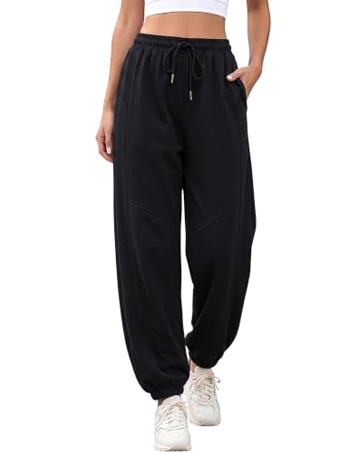 Litherday Pantalon Chandal Mujer con Cordón Puños Bolsillos Talla Negro M