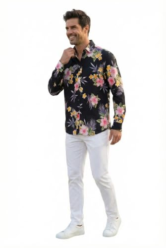 Image of Family Matching Hawaiian Clothes, Hibiscus Black | Black Hibiscus Print • Soft Rayon Fabric • Family Matching Outfits • Vacation Ready • Luau Party Wear
