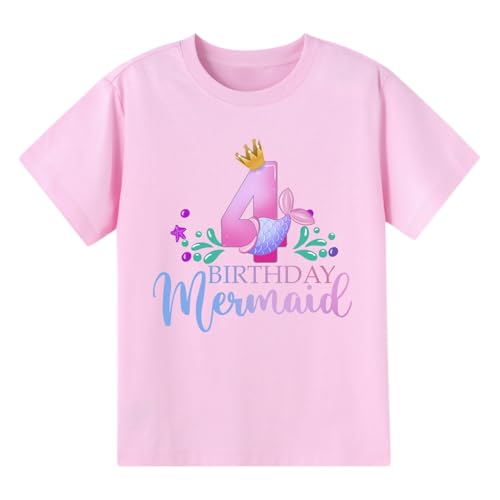 Image of Girls Birthday Shirt 2nd 3rd 4th 5th 6th Girls B-Day Outfits Mermaid Theme Cotton Short Sleeve Tee Tops