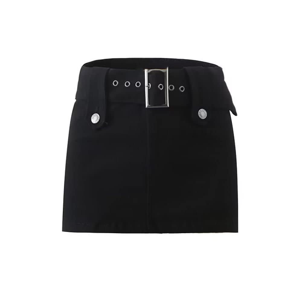 Gonne,Minigonna da Donna Gonna Cargo Nera Moda con Tasche Cerniera Cintura A Line Slim Tinta Unita Gonna Corta Casual Avvolta sui Fianchi per Ragazze Signore,S