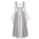 Womens Renaissance Cosplay Costume Medieval Irish Over Dress and Chemise Boho Set Gothic High Waist Gown Dress