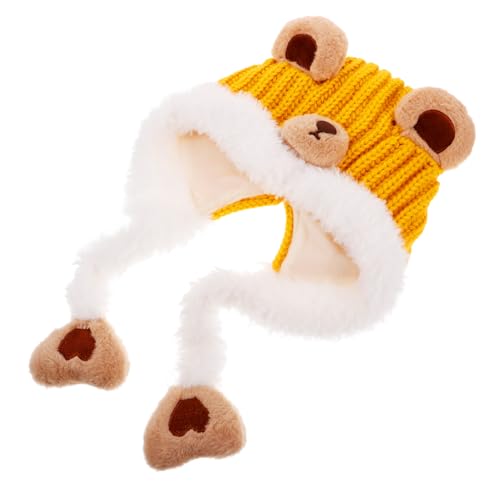 NOLITOY Unisex Baby Knitted Beanie Hat Earflaps Boys and Girls Winter Hat for Boys and Girls Cartoon Design Yellow