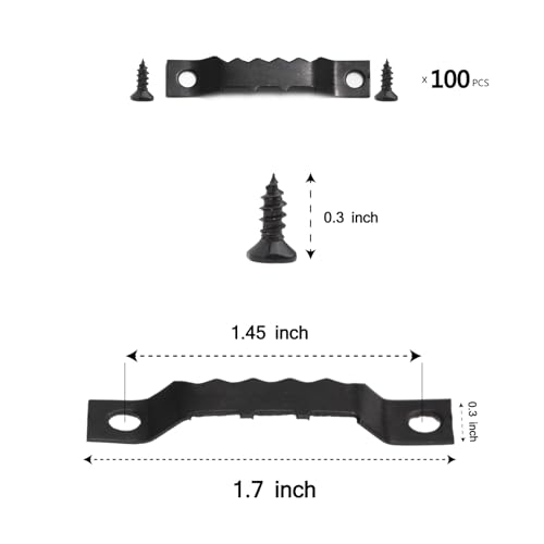Image of 100 Pack Heavy Duty Sawtooth Picture Hangers with 200 Screws Black Small Sawtooth Hangers for Picture Frames, Paintings, Artwork, Photos, and Home Decor Black Sawtooth Picture Frame Hangers