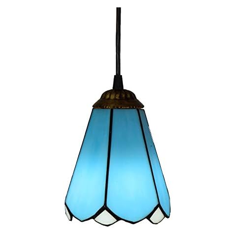Ceiling Stained Glass Chandelier 6" Tiffany Style Small Pnedent lamp Sea Blue Glass Pendant Light Ceiling Hanging Lamp Fixture Shade for Dining Room Kitchen Island Bedroom, E26/E27 Cover
