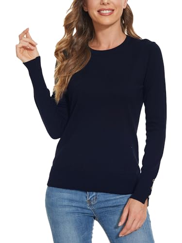 Image of Spicy Sandia Women's Long Sleeve Crewneck Sweaters Dressy Casual | Striped or Solid Available, Classic, Business Casual Tops for Office Work
