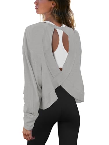 Image of Panadila Womens Open Back Workout Tops Long Sleeve Shirts
