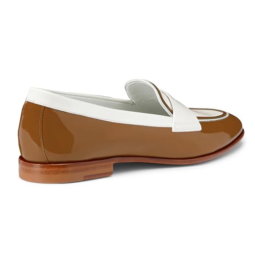 Image of Women Patent Slip On Loafer Flats Two Tone Round Toe Flat Heel Penny Loafers Casual 1 inch Low Heel Loafer Dress Shoes Oxford Comfort Chic Colorblock Office Ladies 4-11 M US