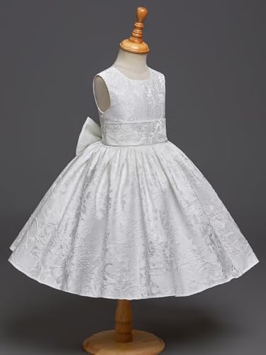 Flower Girl Dress for Wedding Kids Sleeveless Jacquard Satin Short Princess Pageant Bowknot Prom Party Ball Gowns3