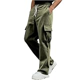 Cargohose Herren Baggy Jogginghosen mit Taschen Chino Hosen Elastische Taille mit Kordelzug Arbeitshosen Freizeit Sporthose Outdoorhose Komfortabel Wanderhose Breathable Freizeithose(Armeegrün,3XL)