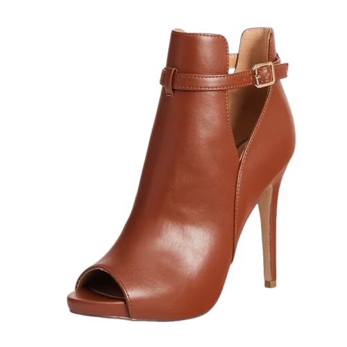 Zszszsu Women's Fashion Peep Toe Stiletto High Heel Ankle Boots Ankle Strap Short Booties V-cutout Fall Dress Lady Shoes Size 4-16 US