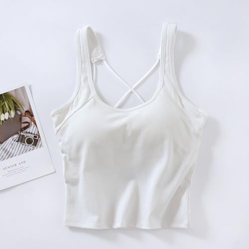 Women's Cotton Crop Tank Tops Built in Bras Crisscross Back Spaghetti Strap Camisole Summer Casual Yoga Workout Undershirts2