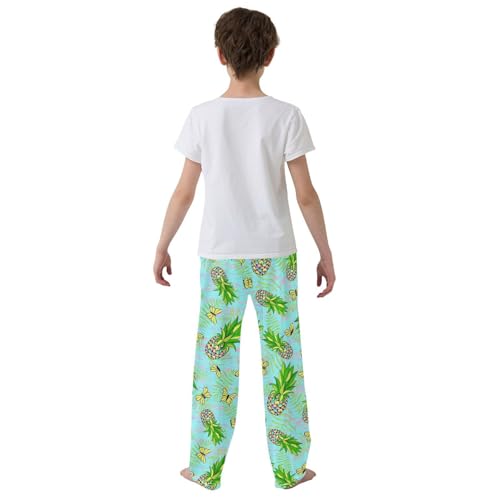 Butterfly Pineapple Boys Long Pants Soft Trousers Elastic Waist Kids Lounge Bottoms with Pockets S-XL3