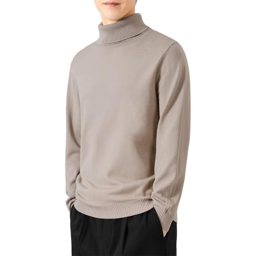 Men's Loose Solid Color Turtleneck Sweater, Men's Slim Turtleneck Sweater, Casual Knitted Long-Sleeved Pullover Sweater