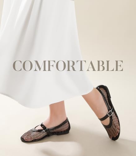 Ankis Mesh Ballet Flats for Women, Black Mesh Flats Buckle Strap Mary Jane Ballerina Flats Women's Fishnet Flat Sandals Shoes for Dressy Summer3