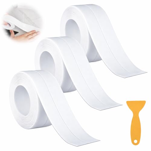 3PCS Rouleau Joint Silicone Salle de Bain, 22mm Blanc, Bande d Étanchéité Autocollante pour Baignoire, Douche et Cuisine, Joint Cuisine Plan de Travail...