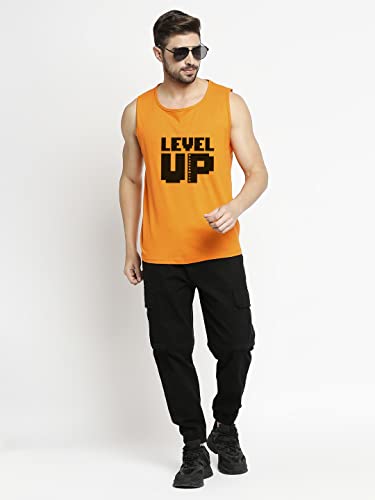Image of BLACKSMITH Level Up Printed Sando for Men Track and Training Wear Tank Top for Men, Skin Friendly Gym Vest for Men - 100% Lab Tested Cotton Bio Washed for Ultra Softness (Orange,4XL)
