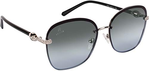 Image of AISLIN UV Protected Rim-Less Butterfly /Wayfarer Sunglasses for Women - (Grey Lens | Steel-Black Frame | Large Size | AS2646)