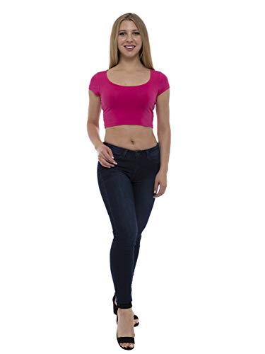 Lunarable Women s Short Sleeved Crop Top Sportswear, M, Magenta