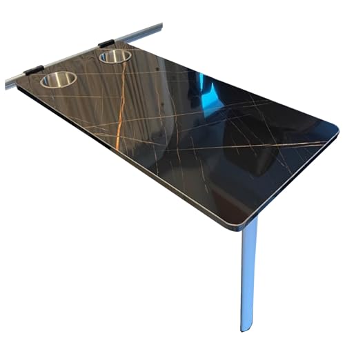 Mesa De Camping Plegable, 80 X 40 Cm, Mesa Multifuncional Desmontables para Vehículos Recreativos con Dos Ranuras para Tazas de Acero Inoxidable, para Espacios Pequeños, Hogar, Camping, Picnic(Black)